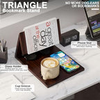Triangle Book Holder Triangle Wooden Bookholder with Cup Stand Phone Glasses Holder Reading Valet Bookholder for Bedroom, Nightstand or Office Desk, Back to School Gift for Teacher, Book Lover - Image 3