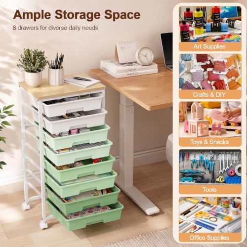 LEHOM Rolling Storage Cart with 8 Drawers, Utility Cart on Lockable Wheels - Image 3