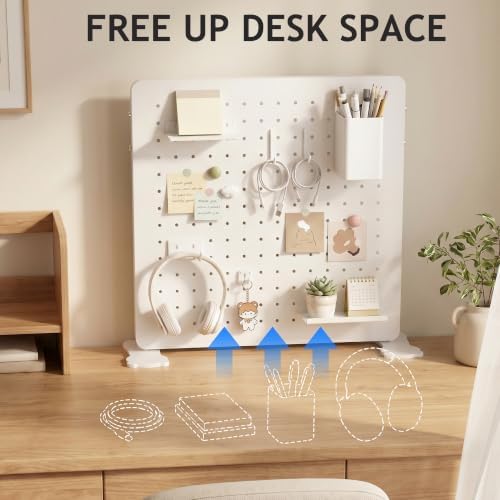 White Metal Desk Pegboard Organizer, 15.75 in with Hooks and Shelves - Image 5