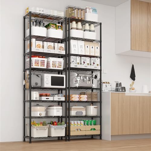 8 Tier Storage Racks Shelving, Heavy Steel Pantry Shelves, Adjustable Wire Shelving Rack, Suitable for Garage, Kitchen, Bathroom, Office, 24" W x 14" D x 80" H, Black - Image 6
