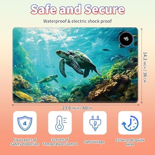 Heated Desk Pad Large Mouse Pad 23.6 x 14.1 inch with 3 Levels Heating & Auto Shut-Off Warm Mouse pad PU Leather Computer Mousepad for Home Office Work - Sea Turtles in The Ocean - Image 2