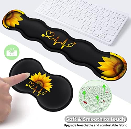 Ergonomic Mouse Pad Set, Desk Mat(31.5×11.8 in) + Keyboard Wrist Rest Support + Mouse Wrist Rest + Coasters for Office,Home,Computer,Laptop -Sunflower Nurse Pattern Black Gaming Large Mousepads - Image 6