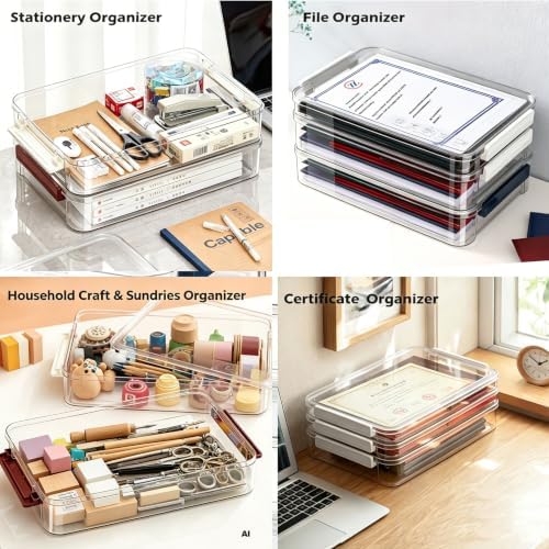 2 Pack Document Storage Clear Plastic Storage Boxes with Lids Stackable Storage Bins Paper Storage Box Containers for Organizing A4 File Paper, Document, Photo, Scrapbook - Image 6