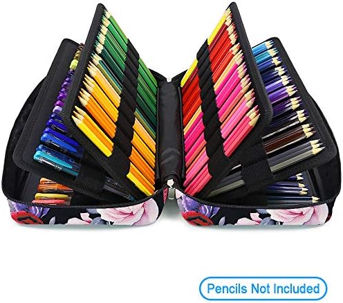 YOUSHARES Colored Pencil Case 304 Slots Pen Case Organizer with Handy Wrap & Zipper, Multilayer Holder for Prismacolor Colored Pencils & Gel Pen (Red Pink Rose) - Image 3