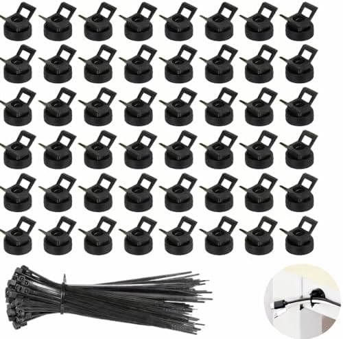 Magnetic Zip Tie Mounts 22mm, 50 Pack Cable Tie Mount Bases with 200 Zip Ties, Heavy Duty Cable Clips for Wire Management, Magnet Cord Holder Organizer for Desk, PC, Home Office by Unknown
