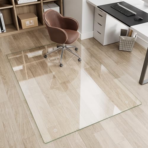 Glass Chair Mat 46" x 46" Tempered Glass Office Chair Mat by FLYECHO