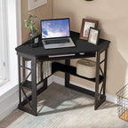 VECELO Corner Computer Desk 41 x 30 inches with Smooth Keyboard & Storage Shelves for Home Office Workstation, Black - Image 5