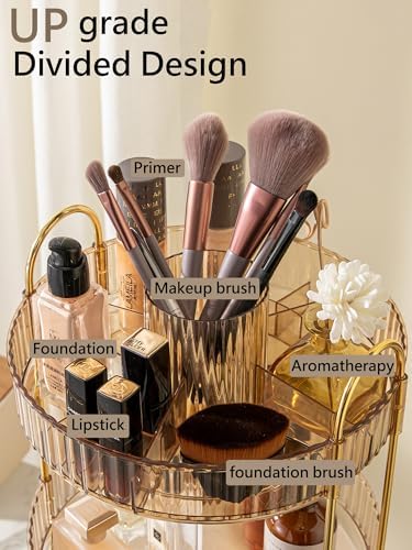Asayuee 360 Rotating Makeup Organizer,2 Tier Large Capacity Make Up Organizers and Storage,Skincare Perfume Vanity Organizers,Bathroom Cosmetics Storage Organizer Countertop(Gold) - Image 2