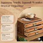 Stackable Modular Desktop Drawer Organizer, Solid Vintage Wood 3-Drawer Storage Unit with Label Pull Handles, Burnt Aged Wooden Japandi Style, Expandable by Adding More Units for Clutter-Free Spaces - Image 3