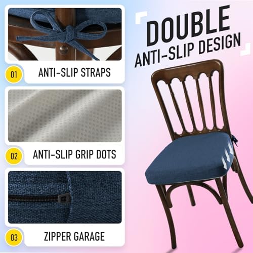 SUNROX Cooling Gel Memory Foam Chair Cushions, 2.6" Thick U-Shaped Dual-Layer Comfort Dining Chair Pads, Non Slip Seat Cushion with Ties for Indoor Kitchen Office 17"x16" Set of 8, Navy - Image 6