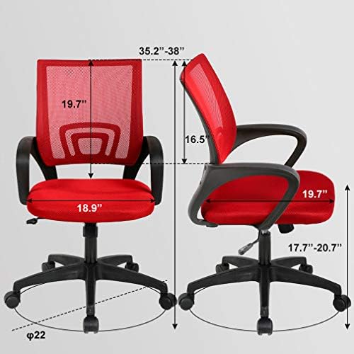 BestOffice Ergonomic Office Chair | Mid-Back Swivel Desk Chair | Red - Image 3