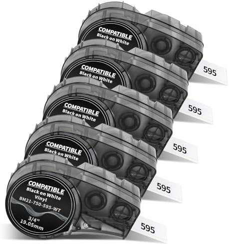5-Pack Replacement for M21-750-499 Black on White Nylon Cloth 3/4 Inch Tape by Pillex