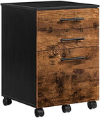 HOOBRO 3-Drawer File Cabinet, Wooden Under Desk Filing Cabinet, fits A4/Letter Size for Home Office, Small Rolling Storage Drawer Chest, Printer Stand with Drawers, Rustic Brown and Black BF02WJ01G1 by HOOBRO