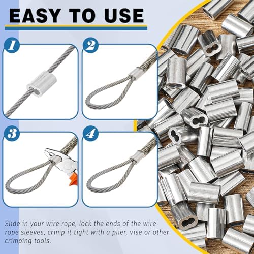 200 Pcs 3/16" Aluminum Crimping Loop Sleeve, Cable Crimps Ferrules, Silver - Image 4