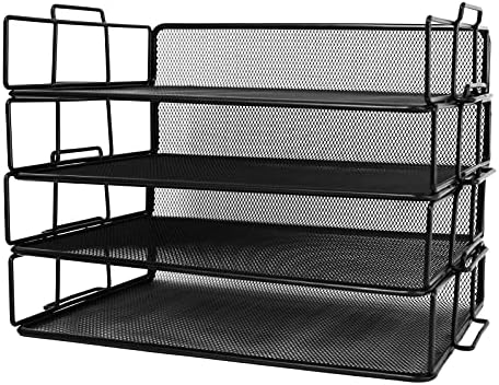 Exerz Letter Trays 4pcs Black Paper Sorters Stackable, 4 Tiers File Trays, Desk Organizer - Metal - Image 4