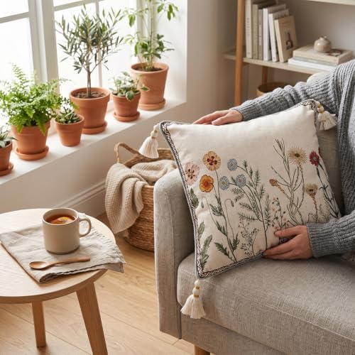 ISAENNE Designer Linen Throw Pillow Cover,Set of 2,18"x18"-Serenity D - Image 4