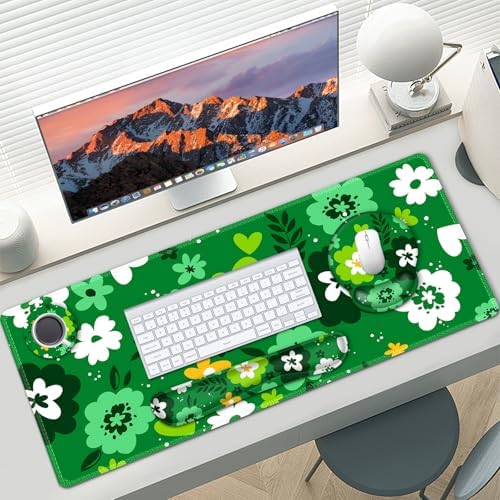 AIMSA Keyboard Mouse Pad Wrist Rest Set, Large Gaming Mouse Desk Pad with Wrist Support Ergonomic Design, 4 in 1 Mousepad for Home Office, Green Flowers - Image 6