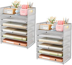 Subekyu 6-Tier Desk Paper Organizer, Desktop File Letter Tray with Handle, Document Sorter and Accessories Holder for Office, Home and School Workspace Organizers, Silver - 2 Pack by SUBEKYU