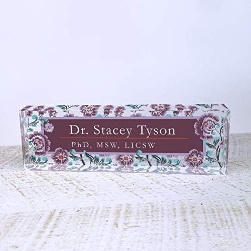 Artblox Personalized Name Plate for Desk | Vintage Design On Clear Acrylic Glass | Custom Plaque Desk Name Plate Personalized Your Name and Credentials Office Office Sign Engraved Plaque - Image 2