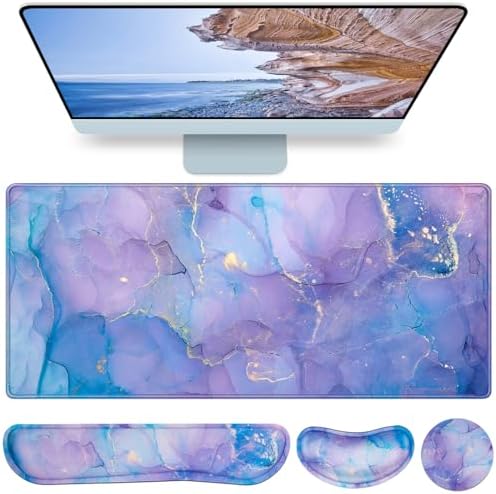 4-in-1 Mouse Pad with Wrist Rest Purple,35.4×15.7in Large Gaming Mouse Pad by QOMOLAMA