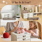 Stackable Modular Desktop Drawer Organizer, Distressed Cottage White 3-Drawer Storage Unit with Label Handles, Japandi Style Vintage Wash Timber, Expand by Adding More Units for Clutter-Free Spaces - Image 5