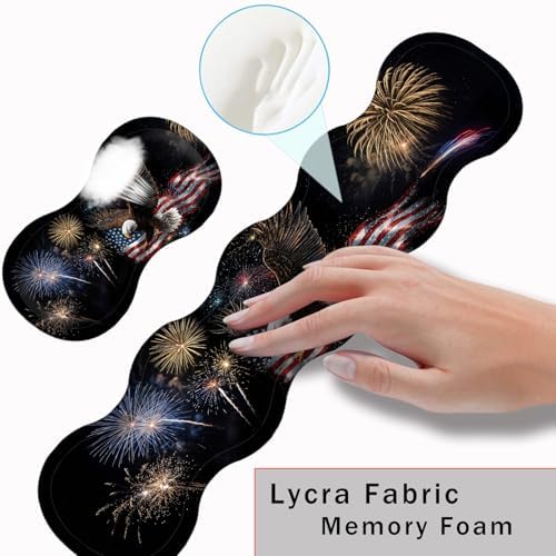 Keyboard Wrist Rest and Mouse Pad with Wrist Support Set Ergonomic Coaster,Memory Foam,Easy Typing Pain Relief,Large XL Desk Mat 31.5"x 11.8",Eagle Fireworks Flag - Image 5