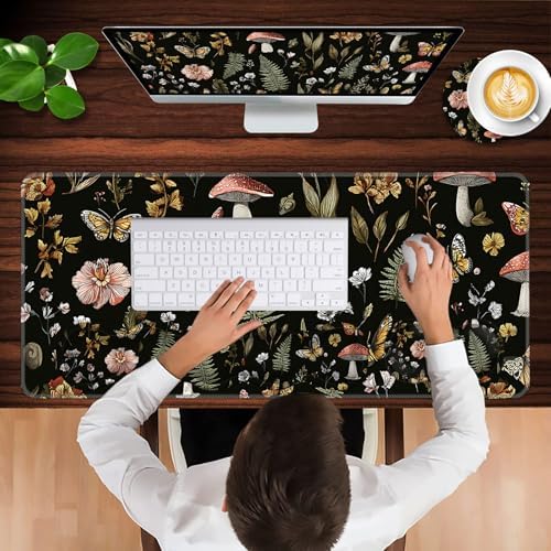 Keyboard Wrist Rest and Mouse Pad with Wrist Support Set Ergonomic Coaster,Memory Foam,Easy Typing Pain Relief,Large XL Desk Mat 31.5"x 11.8",Magic Mushrooms - Image 4