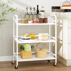 DCLRN 3 Tier Rolling Cart with Lockable Wheels Sturdy Construction,Solid Shelves,Recessed Screw Holes Ideal for Kitchen and Home Storage Size:23.6" Dx11.8 Wx29.5 H(White) - Image 2