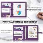 Toplive Padfolio 3 Ring Binder Organizer Business Portfolio Folder for Women, A4/ Letter Size PU Leather Portfolio Padfolio for Interview Conference Presentation, Purple - Image 5