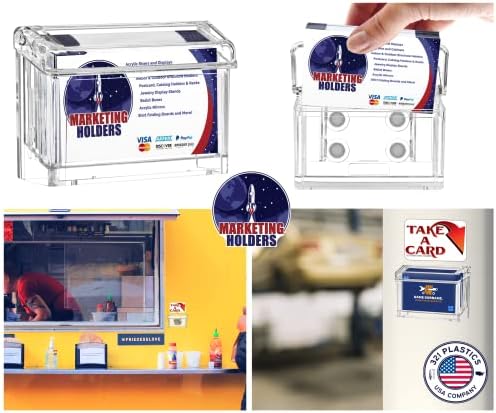 6 Pack Magnetic Outdoor Business Card Mobile Marketing with Lid and Take One Sticker Clear Acrylic Card Box by Marketing Holders - Image 2