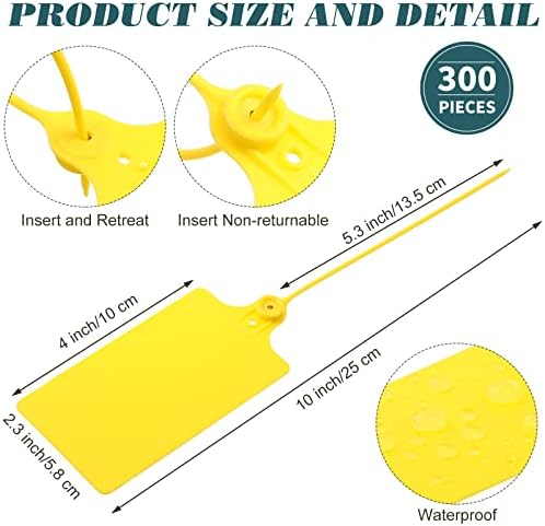 300 Pieces Plastic Tags Blank 2.3" x 10" Waterproof Plastic Shipping Tags Yellow Zip Tie Label Tags Bag Tags for Labeling Security Seals Writable Marker Ties Hanging Tags (Pack of 4) - Image 2