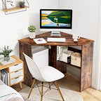 COSTWAY Corner Computer Desk, Space-Saving Triangular Writing Desk w/ 2 Storage Shelves & 2 Cable Holes, Multi-Functional Console Table for Small Space in Home Office, Living Room, Bedroom (Coffee) - Image 2
