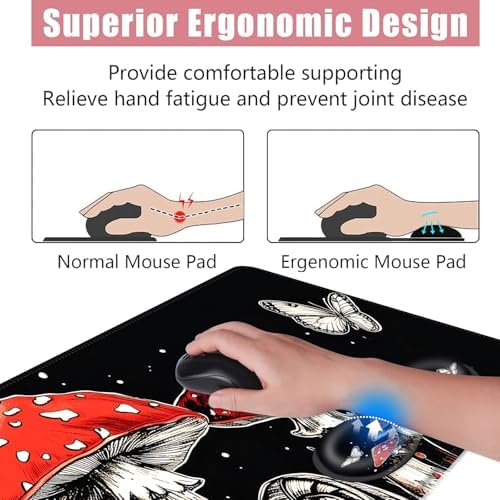 Large Keyboard Mouse Pad Set, Extended Mouse Pad+Keyboard Wrist Rest Support, Memory Foam Ergonomic Easy Typing, 4Pcs (31.5×11.8 in) Desk Pad Set for Office Home,Mushrooms and Butterflies - Image 5