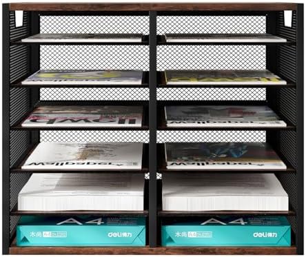 PAG Mass Mail Sorter - Adjustable Mail Holder, Countertop Literature Organizer, Student Mailbox for Classroom, Desktop Bill Paper Organizer for Office Home School, 12 Compartments, Brown - Image 2