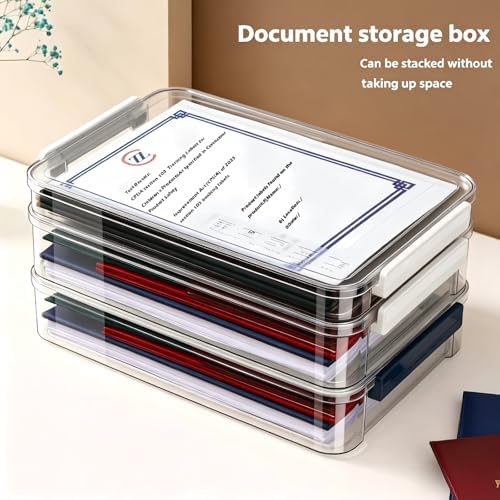 2 Pcs Plastic Storage Bins - Scrapbook Paper Organizer & Craft Storage Organizer, Plastic File Box for A4 Paper, Files, Stationery - Stackable Storage Boxes for Home/Office/School - Image 3