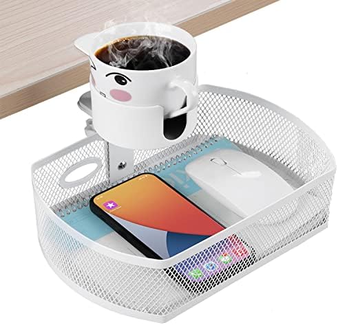 MASTLU Under Desk Organizer,Cup Holder,Table Management Tray, Swivel Pencil Drawer, Office No Drill Steel Organizers,360 Spin Hidden Storage Box with Sturdy C-Clamp,Easy Install (White) by MASTLU