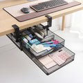 Cedilis Under Desk Drawer Organizer Slide Out, 2-Tier Metal Under Table Storage Drawers Clamp On for Home Office, Black, No Drilling by Cedilis