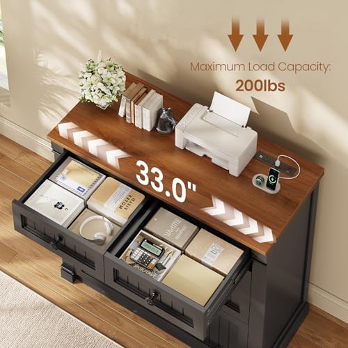 SEDETA 4 Drawers File Cabinet, 33" Farmhouse Filing Cabinets for Home Office fit Legal/Letter/A4 File, Wood Office File Cabinet with Power Outlets, Printer Stand with Storage, Black+Brown - Image 5