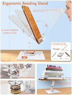Book Stand for Reading, Adjustable Book Holder for Reading Hands Free, 360° Rotating Reading Stand, Large Rubberwood Cookbook & Bible Stand, Textbook Stand for Desk, Foldable Book Stand - Image 3