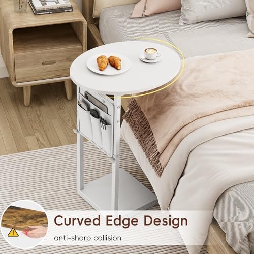 Vagusicc C Shaped End Table, Adjustable Height Small Side Table for Couch and Recliner, 32" Tall Couch Side Table Slide Under Sofa Tray Desk with Storage Bag for Living Room and Bedroom, White - Image 4