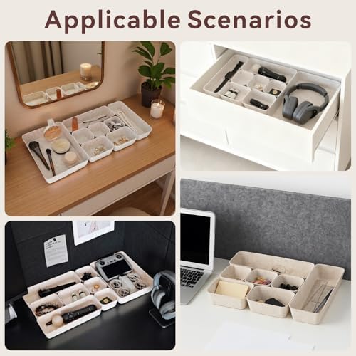 16-Piece Felt Desk Drawer Organizer Tray Set in 4-Sizes, Oatmeal - Image 7