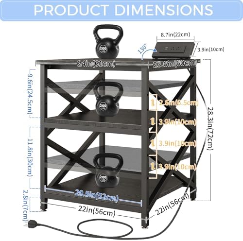 METYERRY 23.6"x23.6" Large Printer Stand with Power Outlet, 3 Tier Cart - Image 3