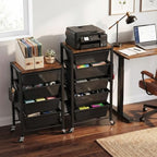 Rolling Cart with 4 Drawers, Plastic Drawer Storage Carts with Wheels & Wooden Tabletop, Metal Utility Cart with Pegboards, Office Living Room Classroom Craft Organization and Storage, Dark Black - Image 2