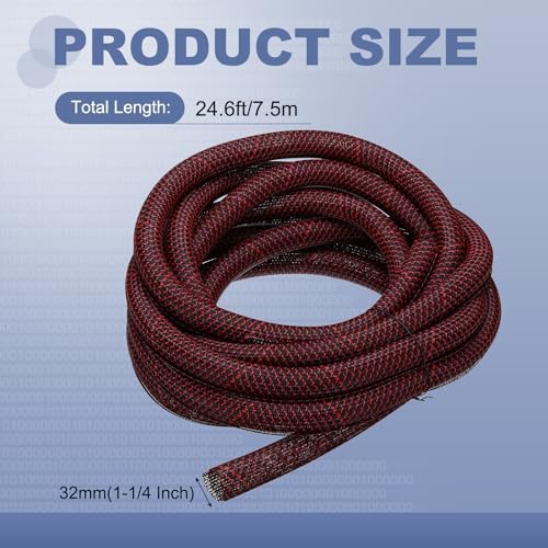 MECCANIXITY Split Sleeve Wire Loom Braided Sleeve 1-1/4" 25Ft Black/Red - Image 2