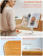 Book Stand for Reading, Adjustable Book Holder for Reading Hands Free, 360° Rotating Reading Stand, Large Rubberwood Cookbook & Bible Stand, Textbook Stand for Desk, Foldable Book Stand - Image 5