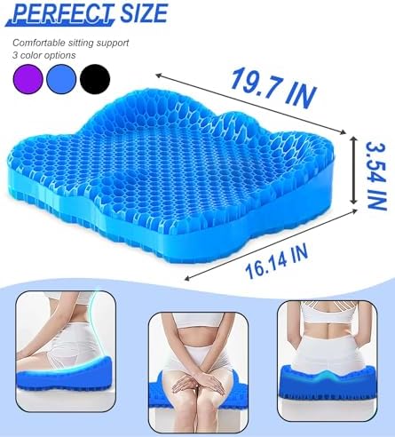 Thicken 19.7in Seat Cushion, Gel Seat Cushion for Long Sitting–Office Chair, Wheelchair, Car Cushion, Large Cooling Pad for Back Pain, Sciatica, Tailbone Pain Relief - Image 2