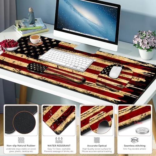 Large Mouse Pad with Wrist Support 4in1 Set, XXL Game Mousepad + Keyboard Wrist Rest+Mouse Wrist Rest+Coaster with Ergonomic Design Gaming Mat for Home Office Table Computer I Retro USA Flag - Image 2