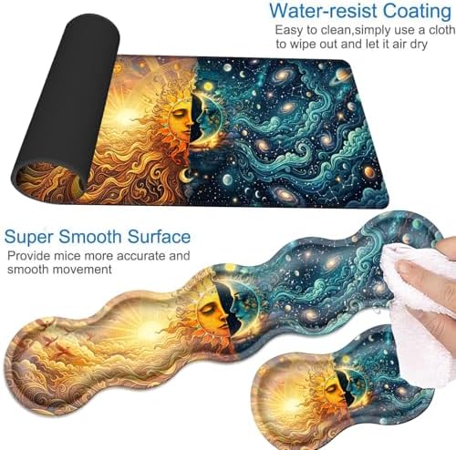 Desk Mat, Mouse Pad with Wrist Rest, 4-in-1 Large Mouse Pads for Desk, Ergonomic Mouse Pad and Keyboard Wrist Rest Gaming Keyboard Mat for Office,Sun and Moon - Image 3
