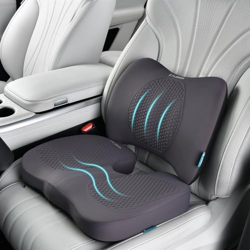 FLORICH Car Seat Cushion and Back Support for Office Chair Memory Foam Chair Cushions Pressure Relief Seat Pads with Gel Massage Point Lumbar Support Relief Sciatica & Tailbone (Light Grey) by FLORICH