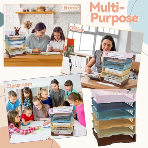 gisgfim 6 Pcs Turn in Trays Classroom Retro Paper Tray for Classroom Organization and Storage Stackable Plastic Book Baskets Turn in Bins Teacher Organizers for Library Drawers School Office Desk - Image 6